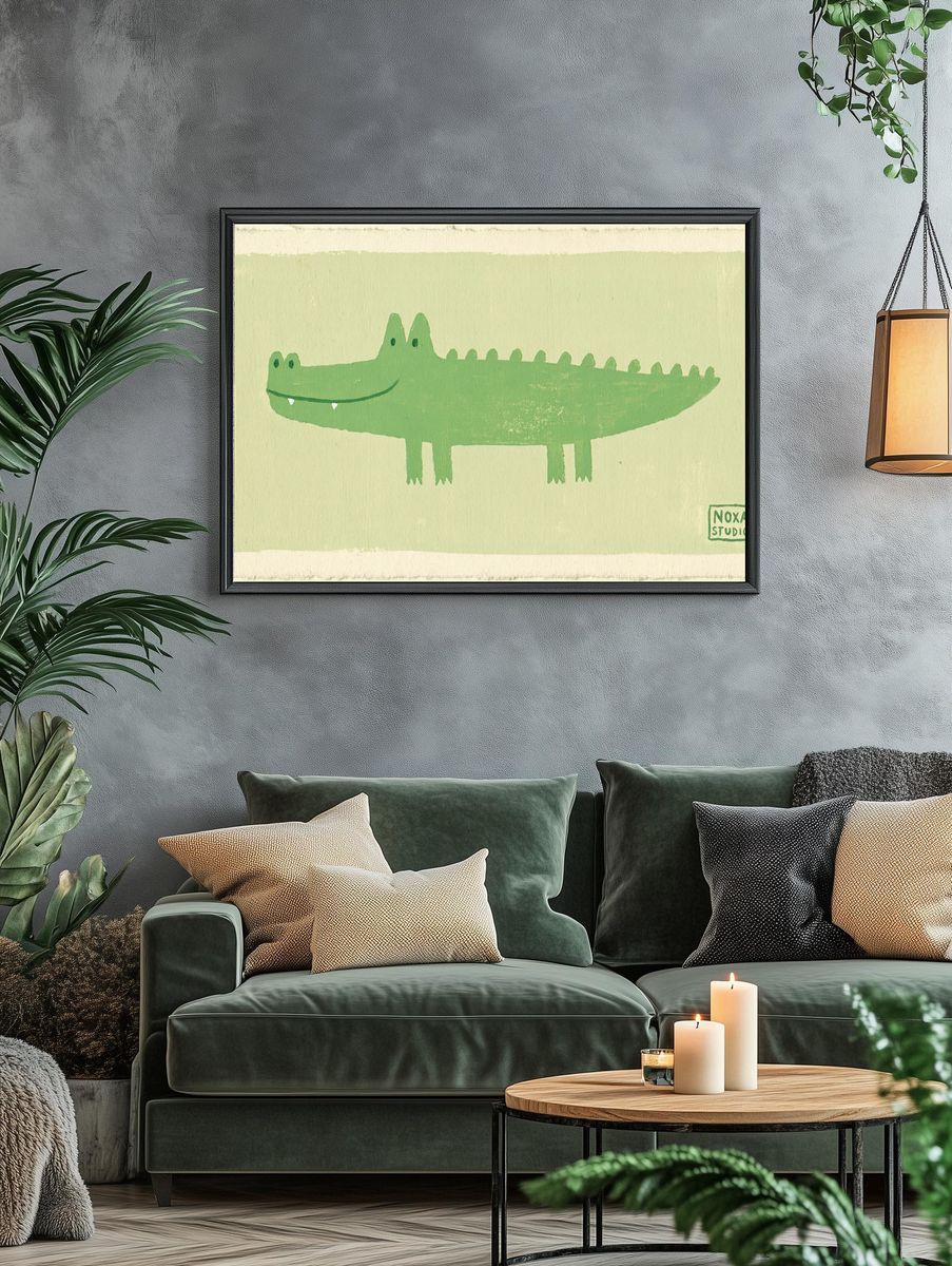Green Crocodile Illustration Poster. — room view 4