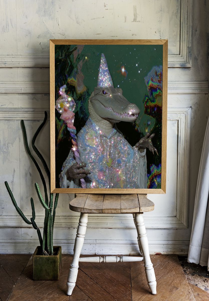Sparkly Crocodile Fantasy Illustration Poster. — room view 1