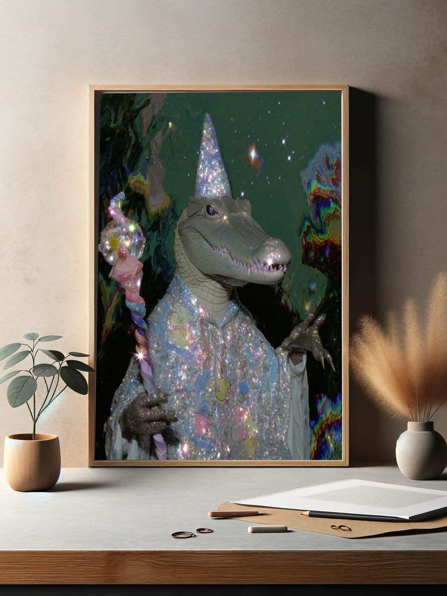 Sparkly Crocodile Fantasy Illustration Poster. — room view 2