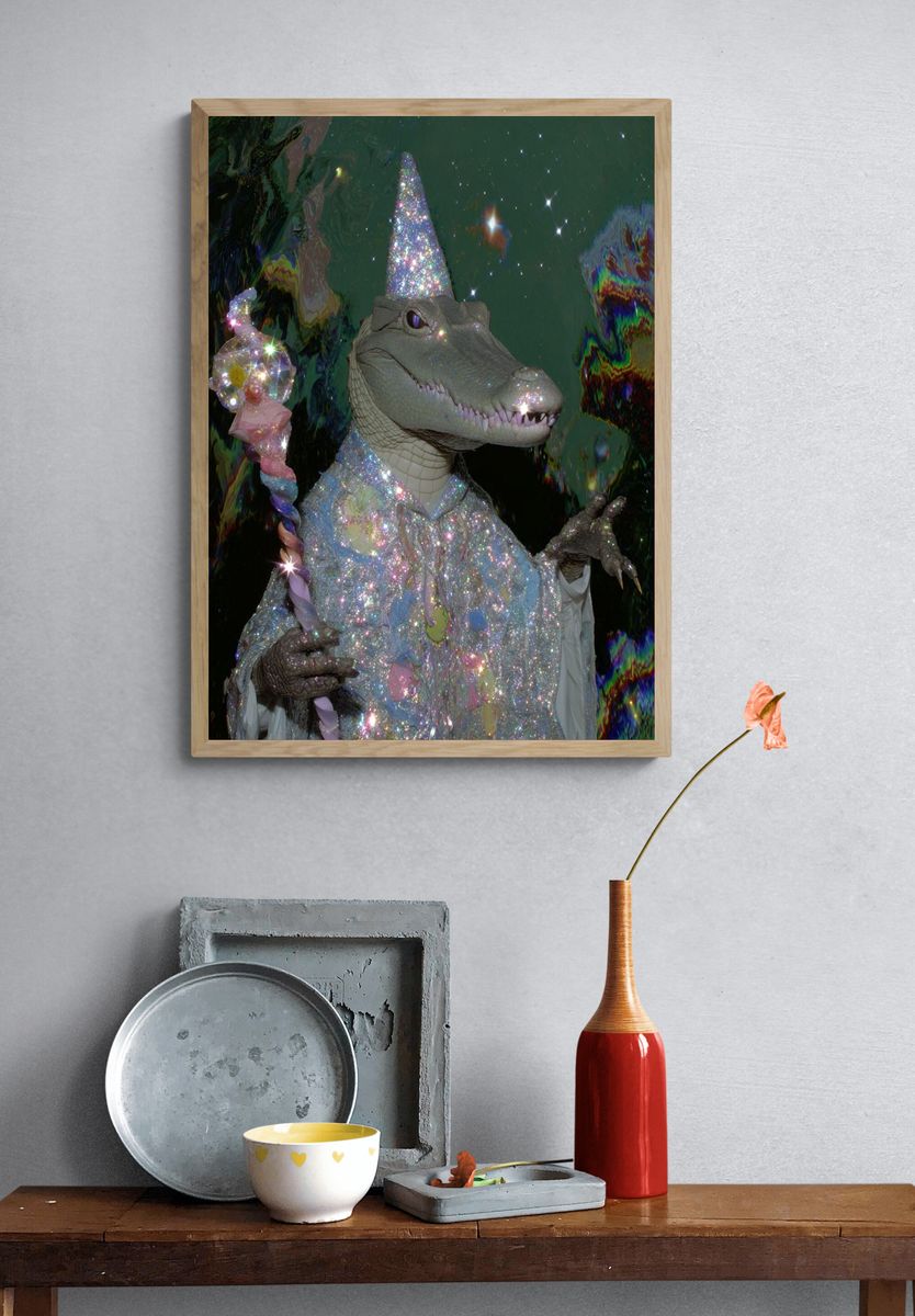 Sparkly Crocodile Fantasy Illustration Poster. — room view 3