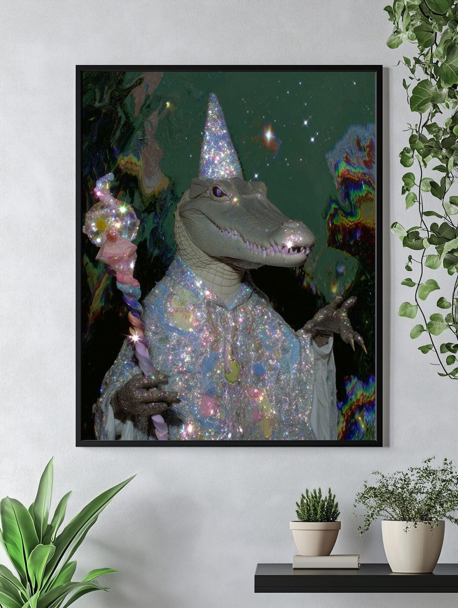 Sparkly Crocodile Fantasy Illustration Poster. — room view 4