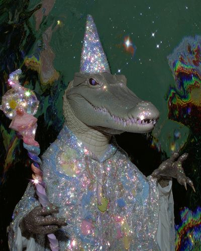 Sparkly Crocodile Fantasy Illustration Poster. poster print