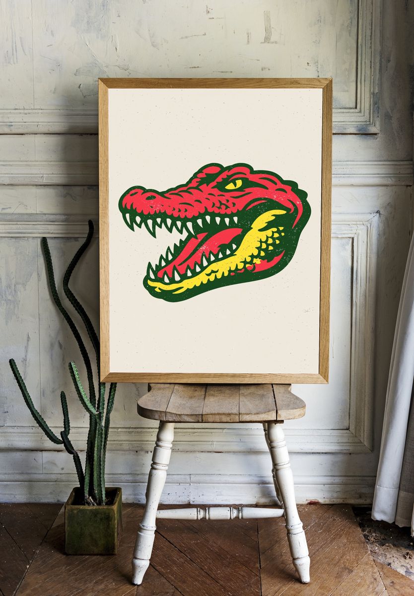 Crocodile Head Retro Illustration Poster. — room view 1