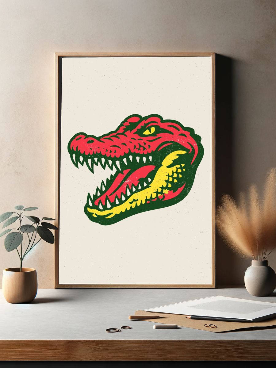 Crocodile Head Retro Illustration Poster. — room view 2