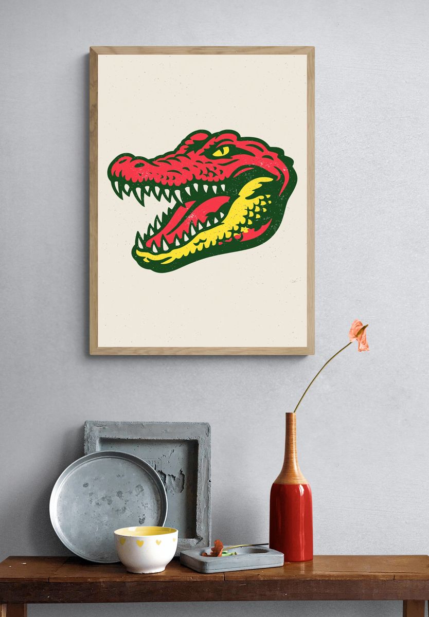 Crocodile Head Retro Illustration Poster. — room view 3
