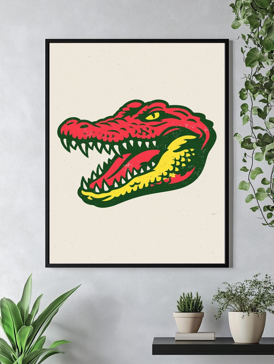 Crocodile Head Retro Illustration Poster. — room view 4
