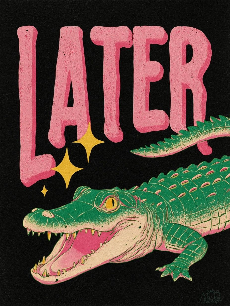 Later Crocodile Retro Poster. poster detail