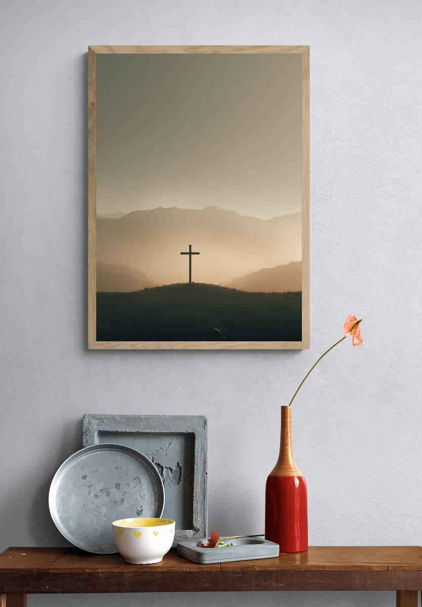 Cross at Dawn Photography Poster. — room view 3