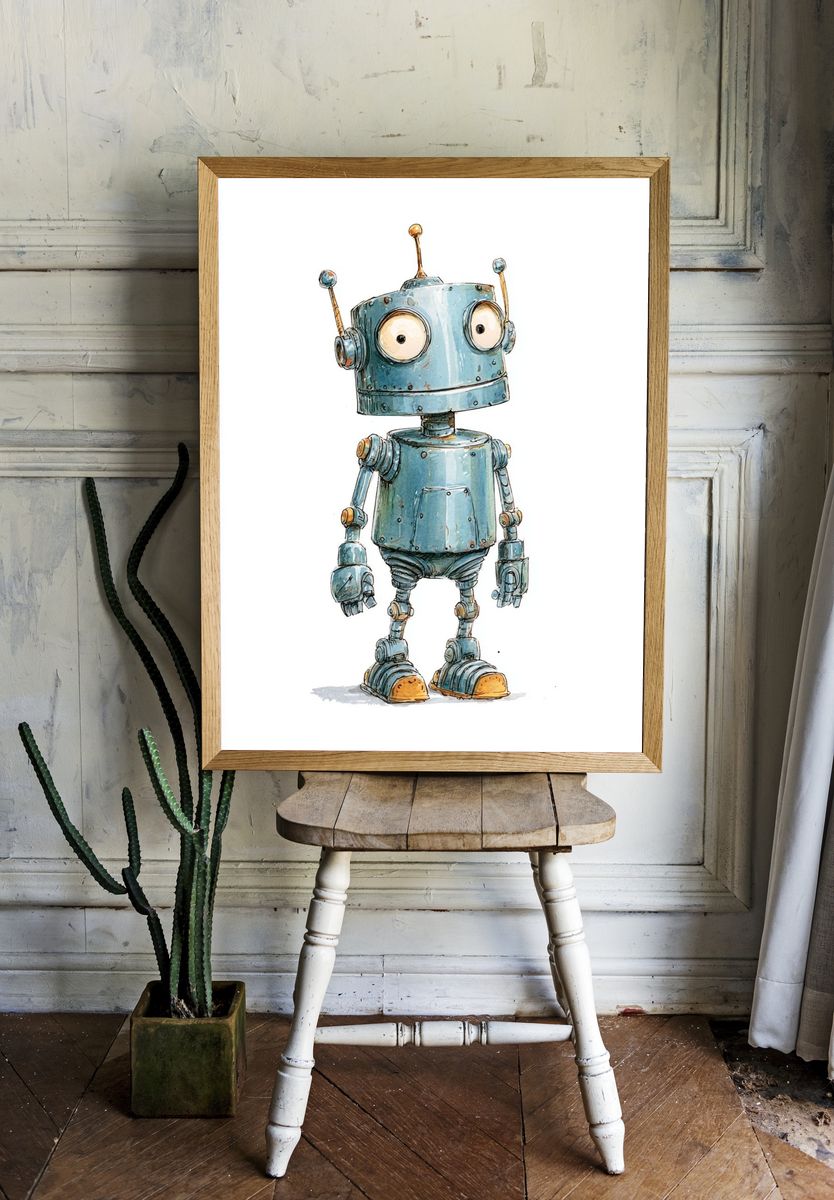 Cute Robot Illustration Poster. — room view 1