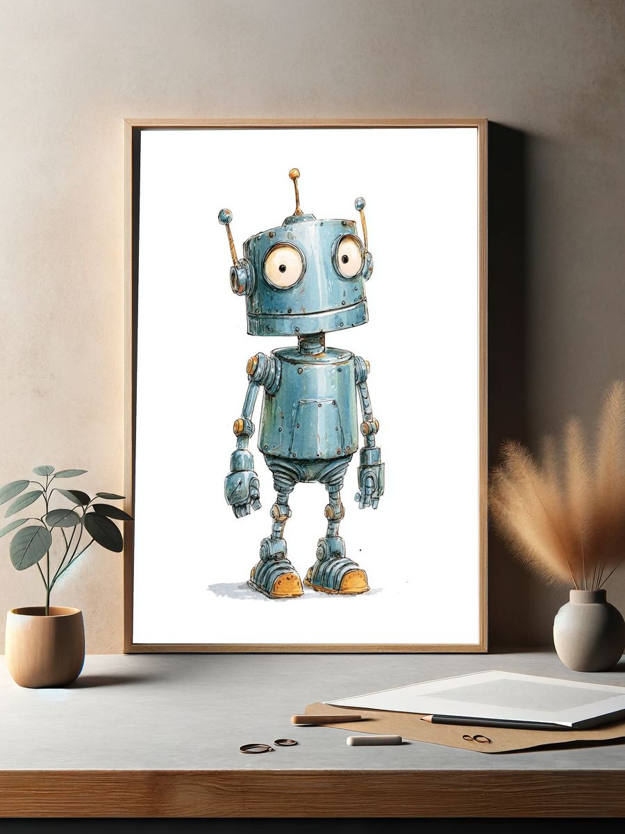 Cute Robot Illustration Poster. — room view 2