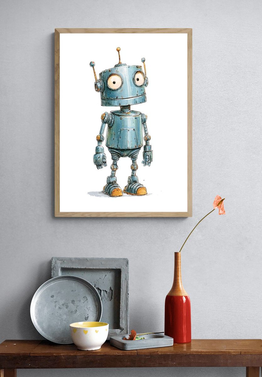 Cute Robot Illustration Poster. — room view 3