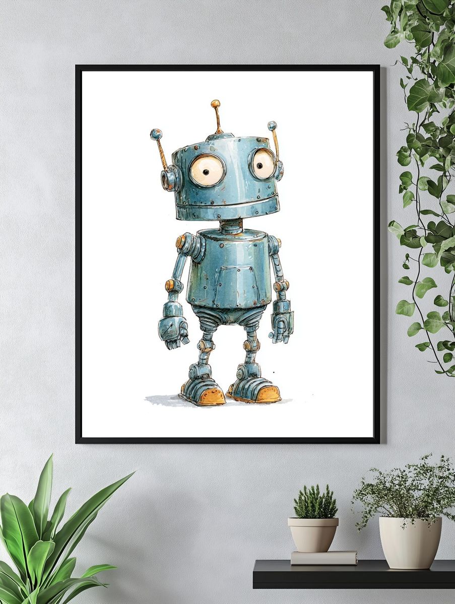 Cute Robot Illustration Poster. — room view 4