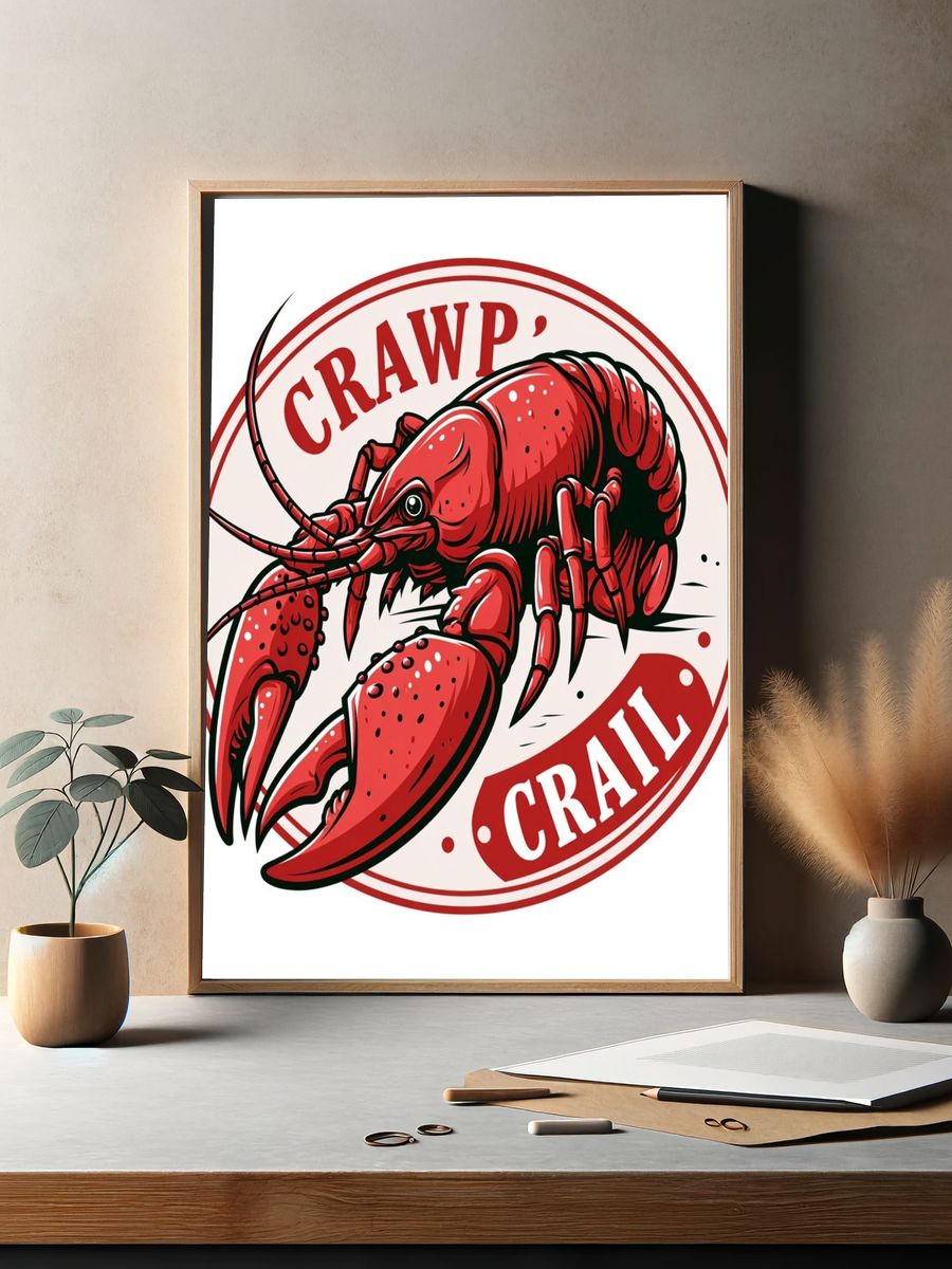 Crawfish Retro Illustration Poster. — room view 2