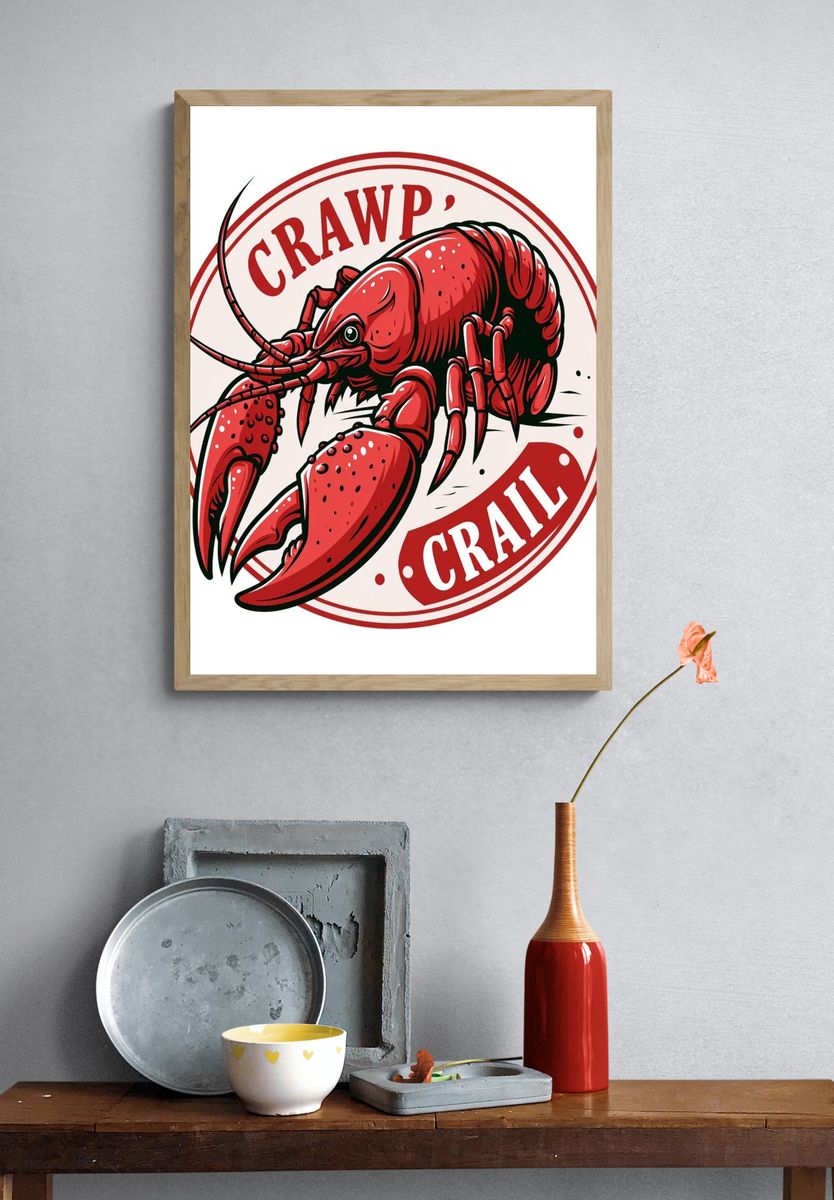 Crawfish Retro Illustration Poster. — room view 3