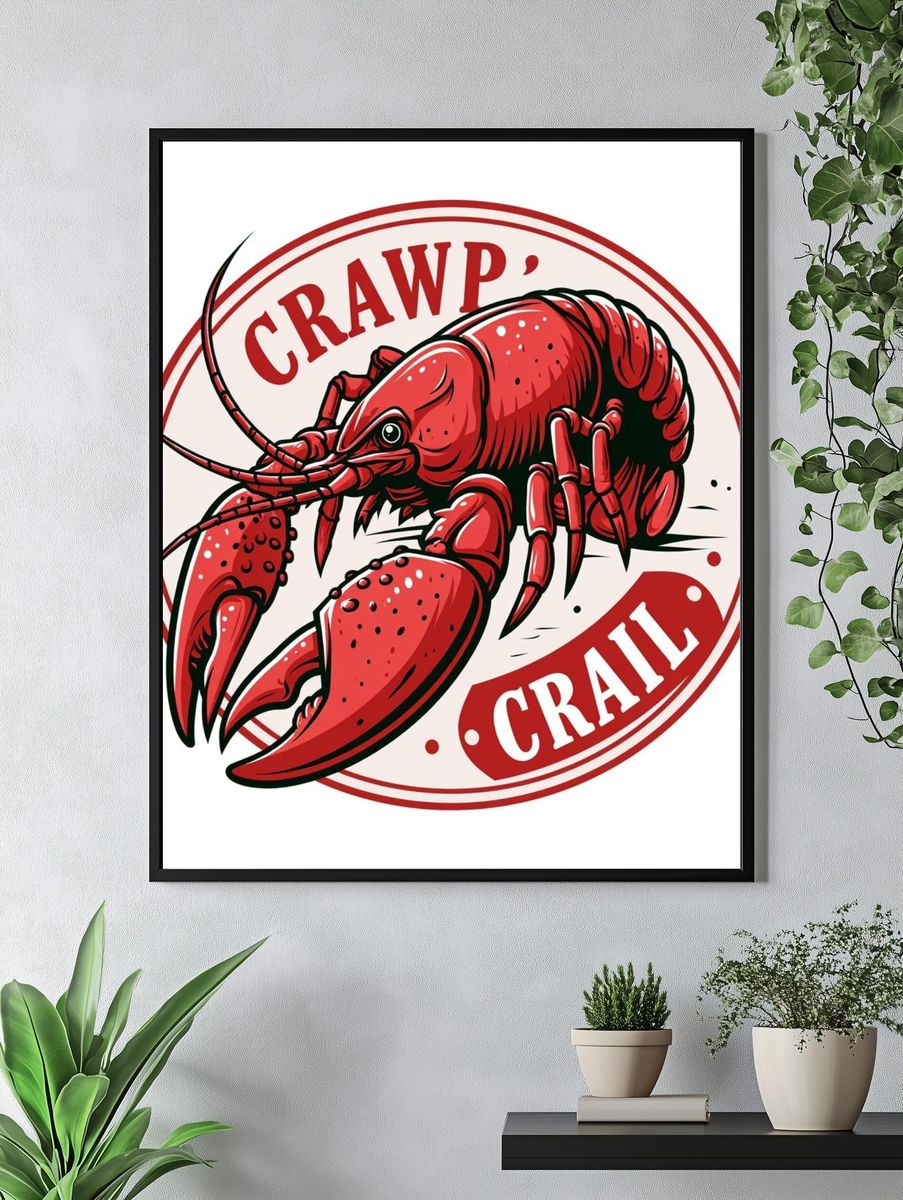 Crawfish Retro Illustration Poster. — room view 4