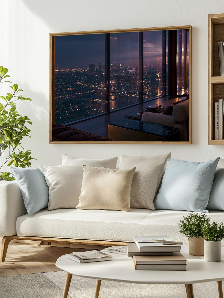 City Skyline at Dusk Photography Poster. — room view 2