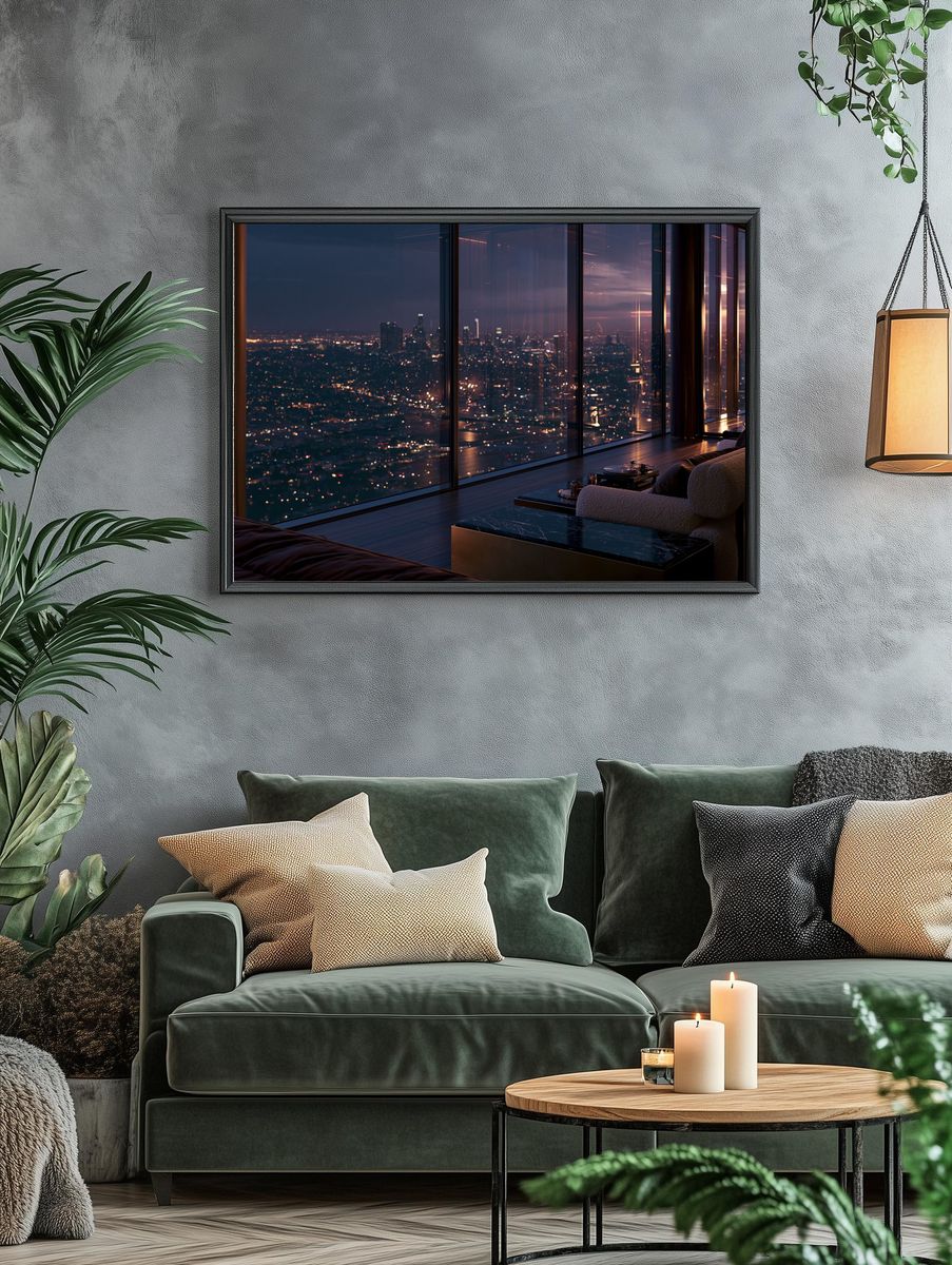 City Skyline at Dusk Photography Poster. — room view 4