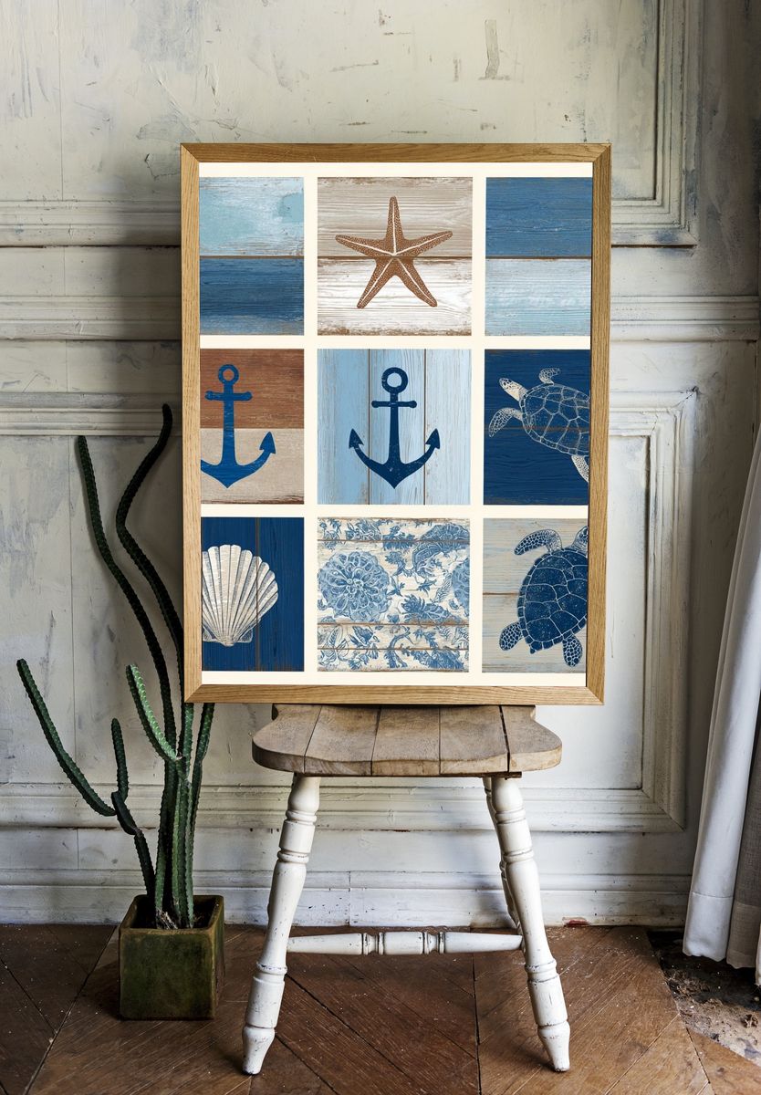 Coastal Sea Life Collage Poster room preview