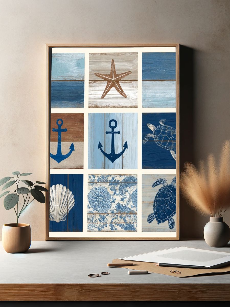 Coastal Sea Life Collage Poster. — room view 2