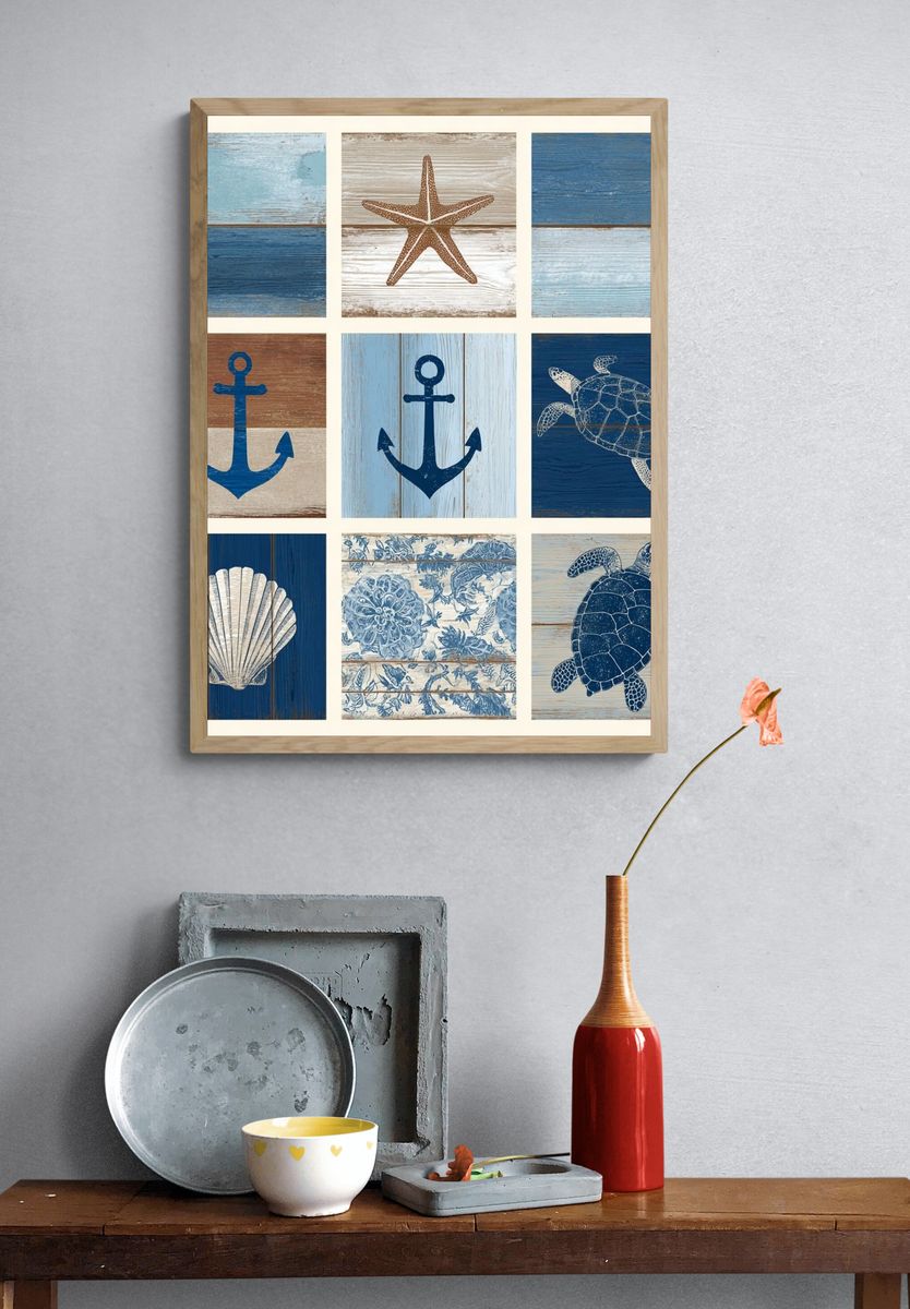 Coastal Sea Life Collage Poster. — room view 3