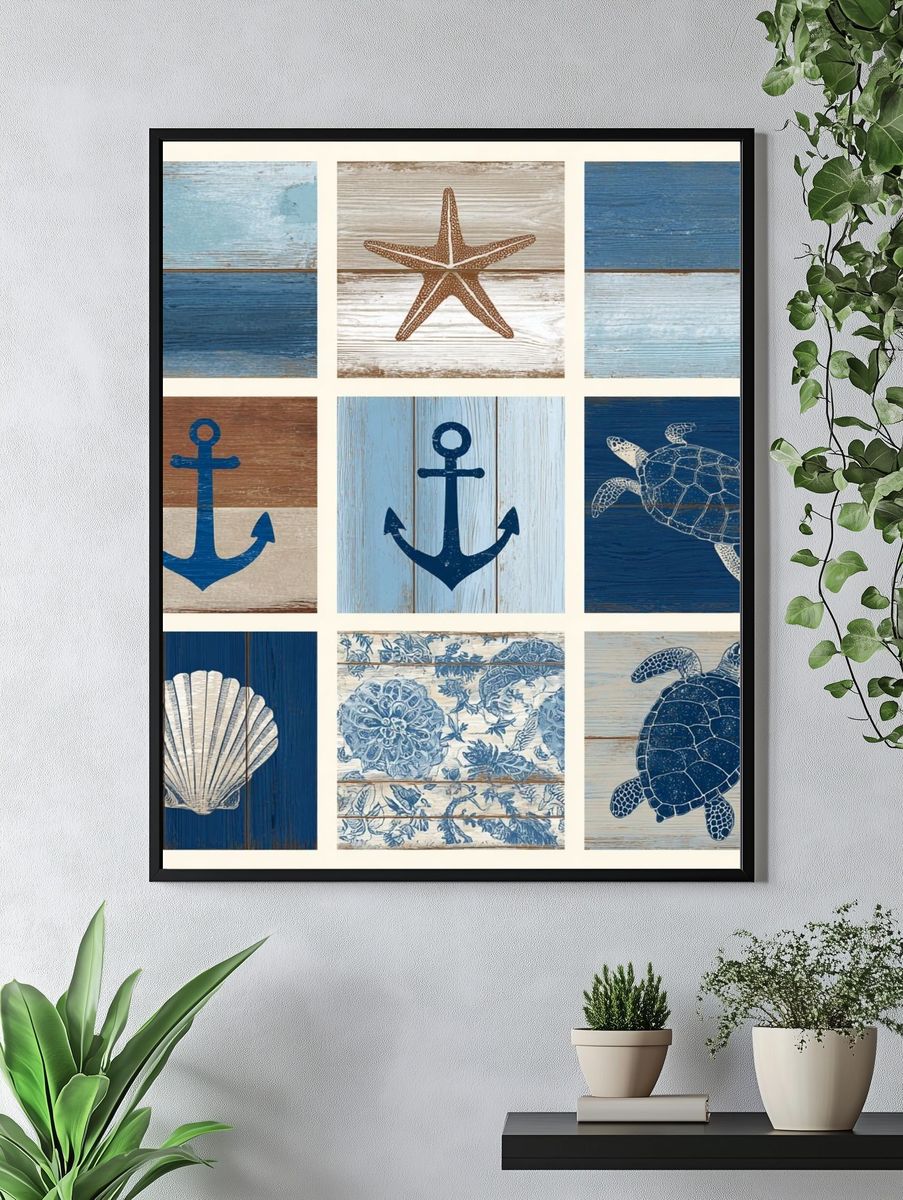 Coastal Sea Life Collage Poster. — room view 4