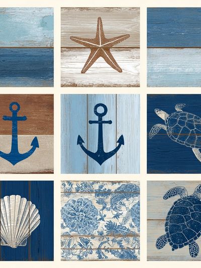 Coastal Sea Life Collage Poster