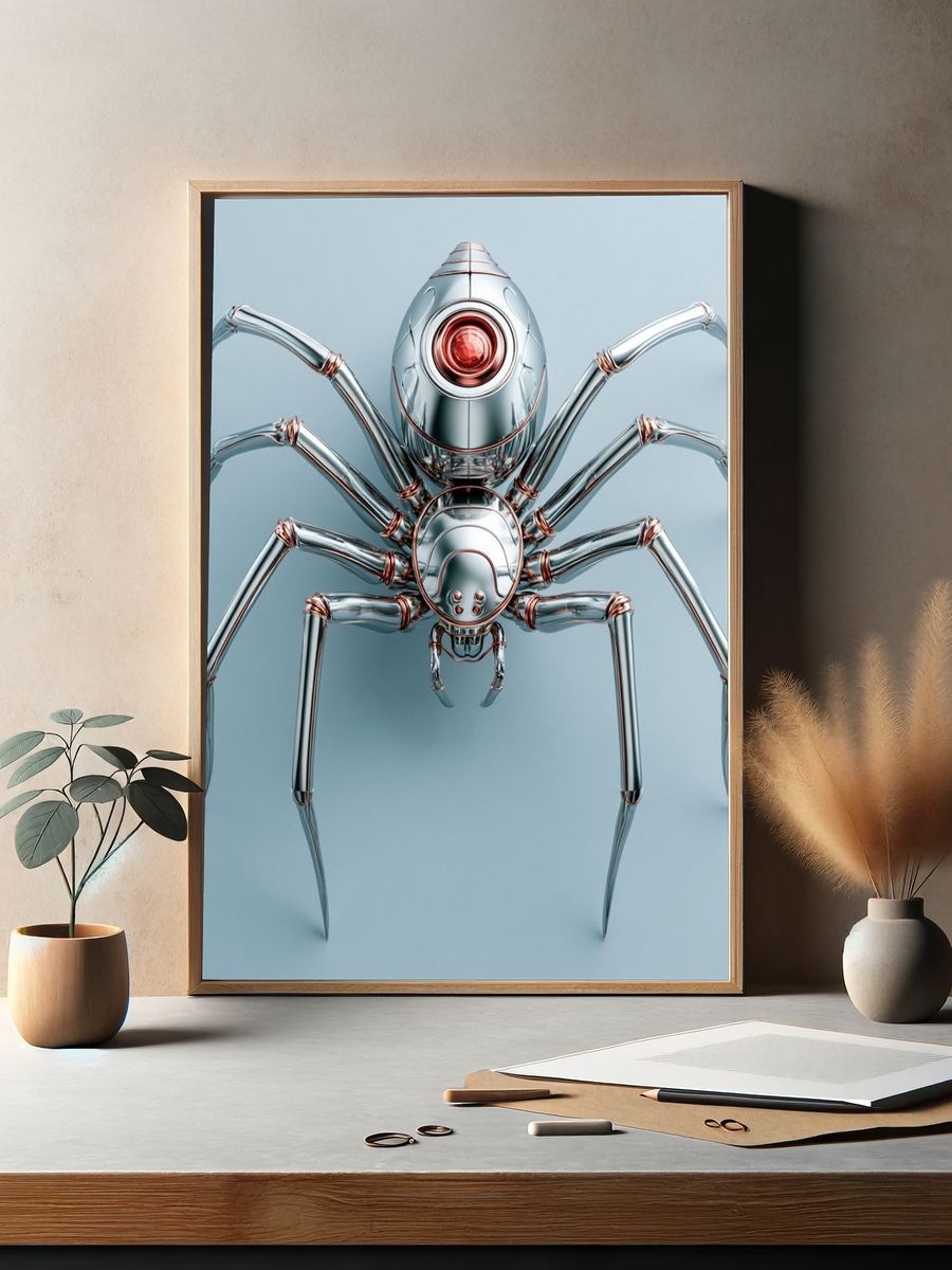 Chrome Spider Digital Art Poster. — room view 2