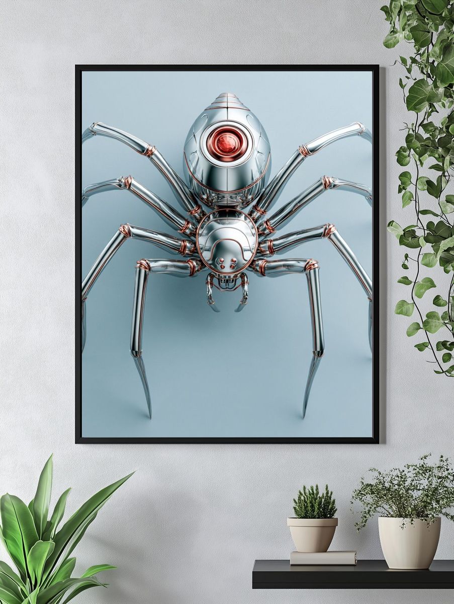 Chrome Spider Digital Art Poster. — room view 4