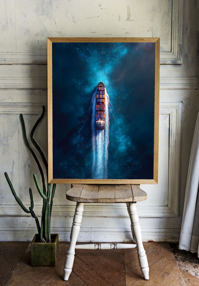 Cargo Ship in Ocean — Photography Print. — room view 1