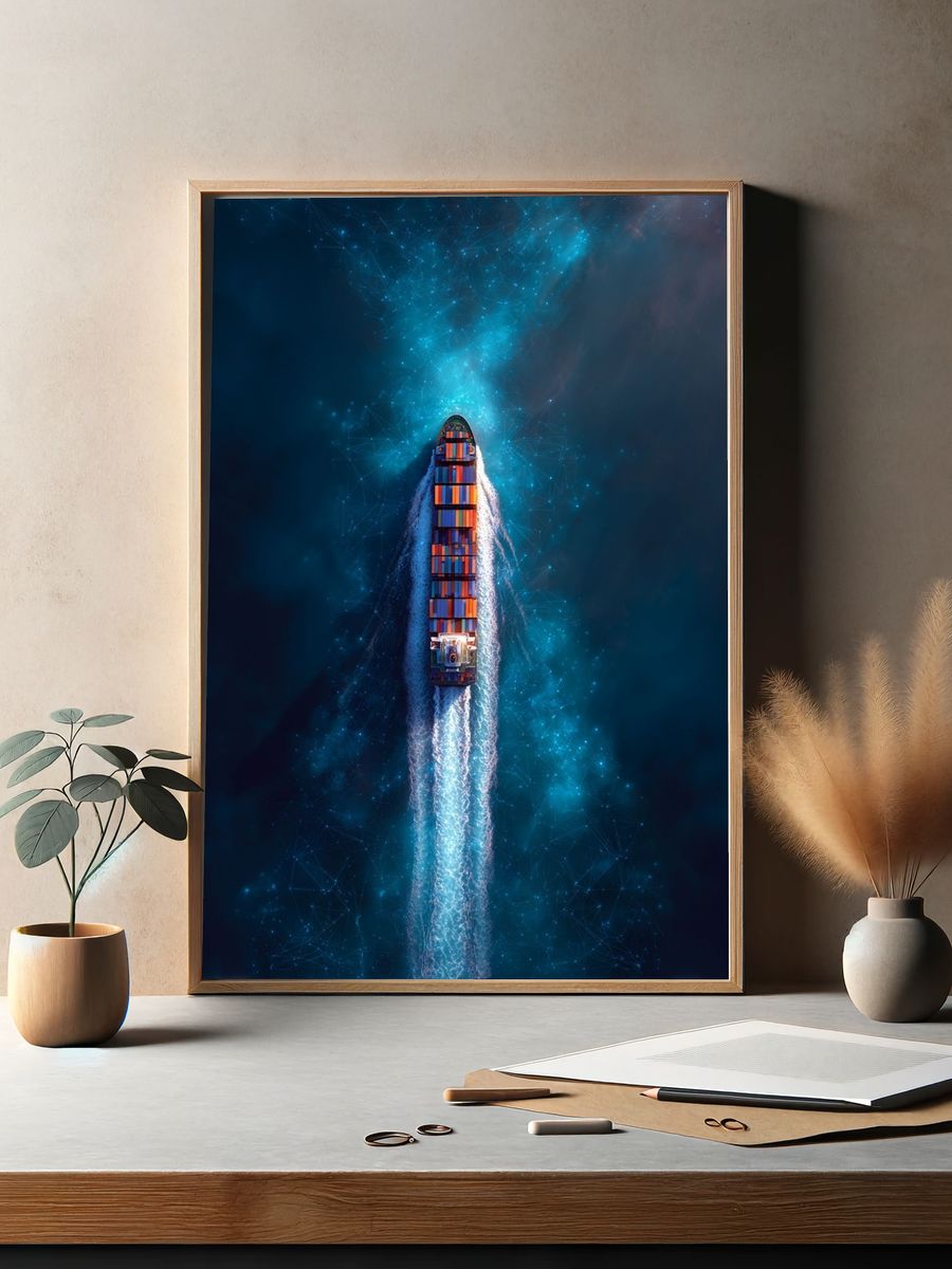 Cargo Ship in Ocean — Photography Print. — room view 2