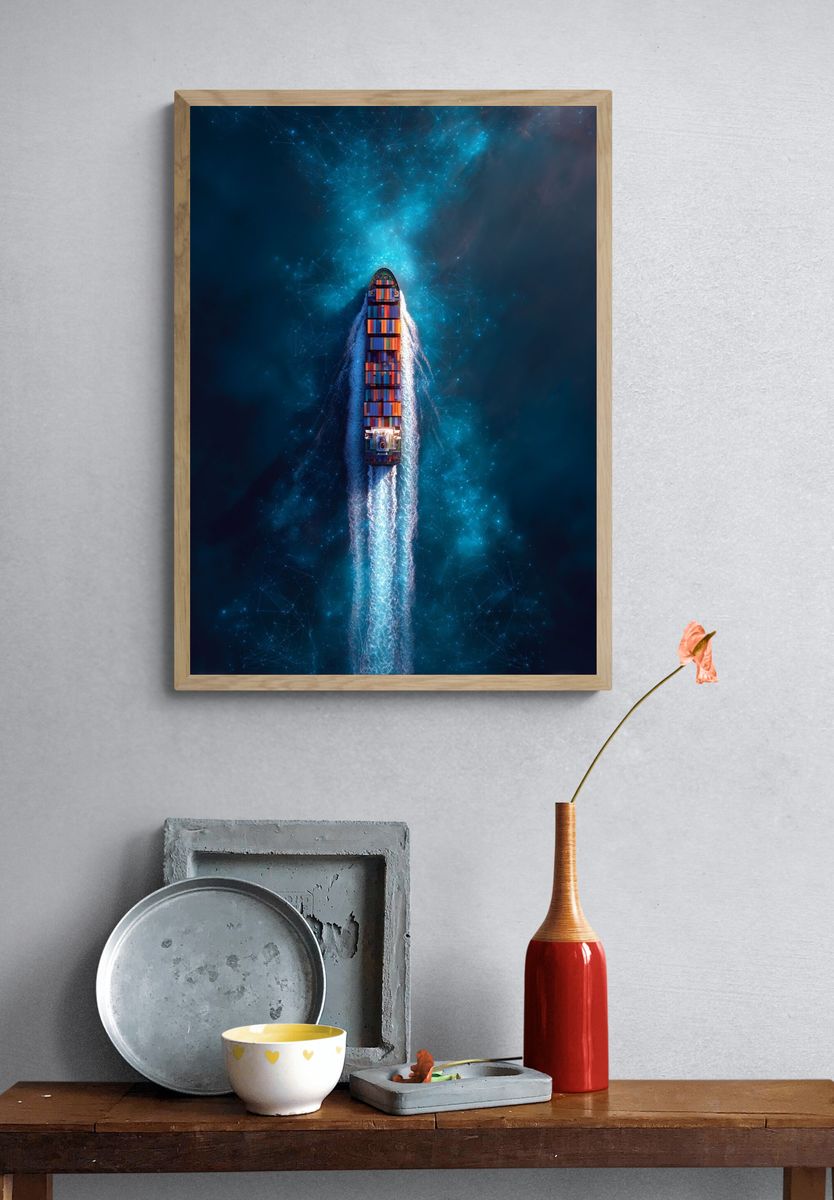 Cargo Ship in Ocean — Photography Print. — room view 3