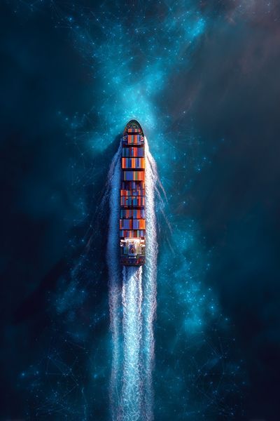 Cargo Ship in Ocean — Photography Print. poster