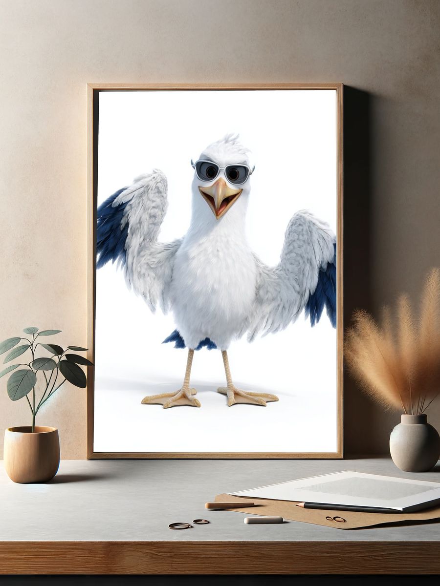 Cool Seagull — Cartoon Print. — room view 2