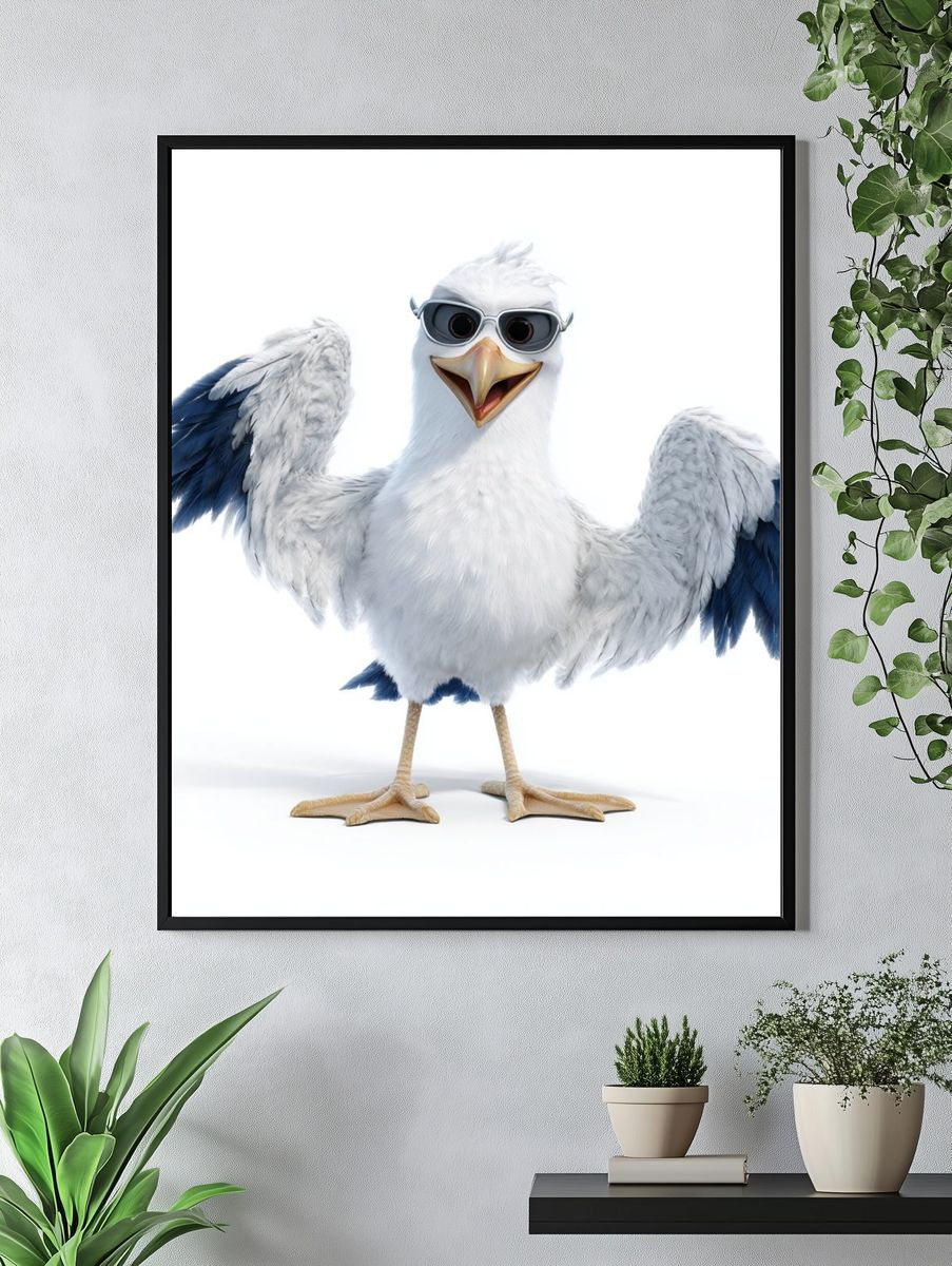 Cool Seagull — Cartoon Print. — room view 4