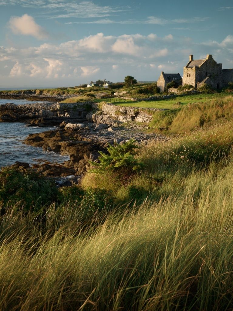 Coastal Ruins at Sunset Poster. poster — nature art