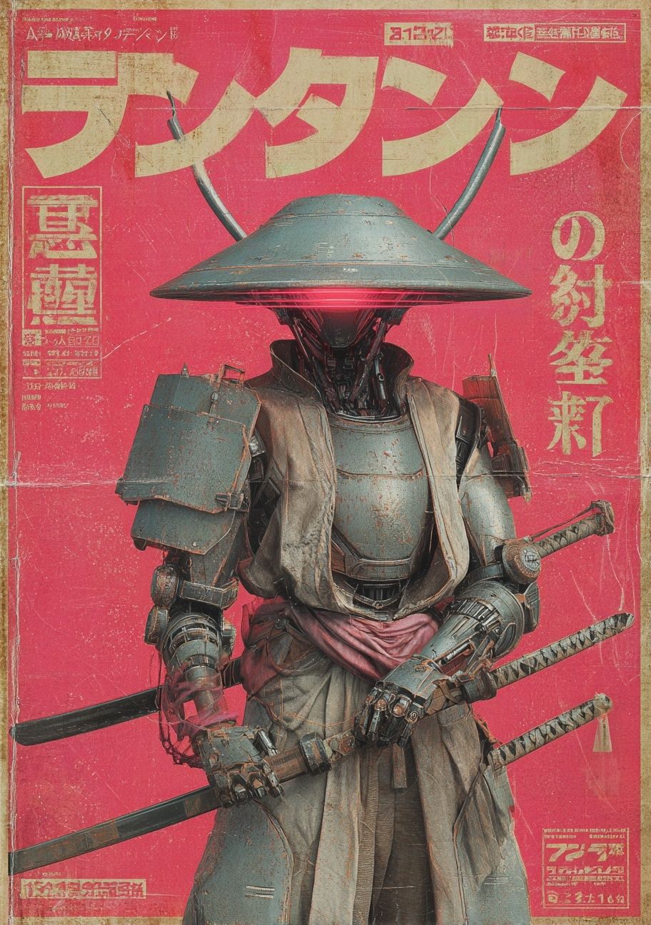Cyber Samurai — Vintage Print. poster — vintage art