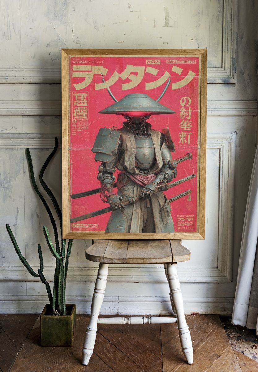 Cyber Samurai — Vintage Print room preview