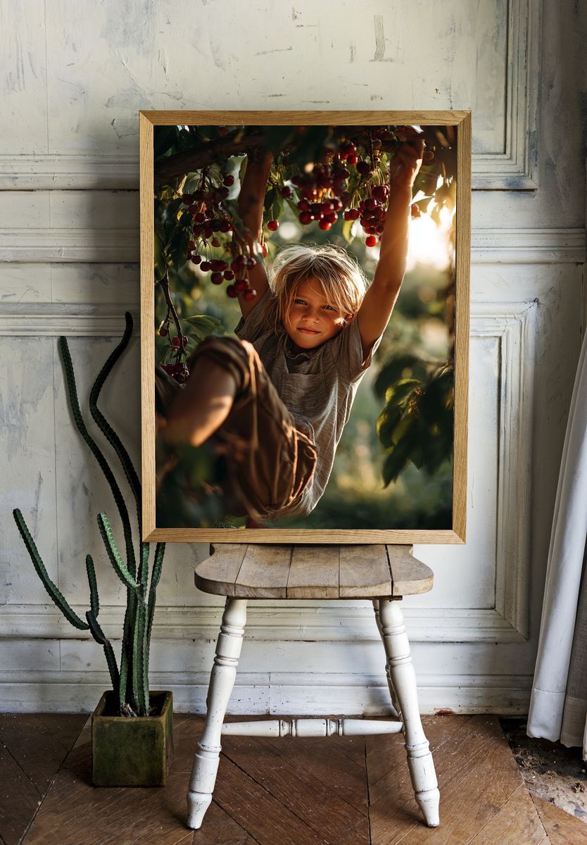 Child in Cherry Tree — Photography Print. — room view 1