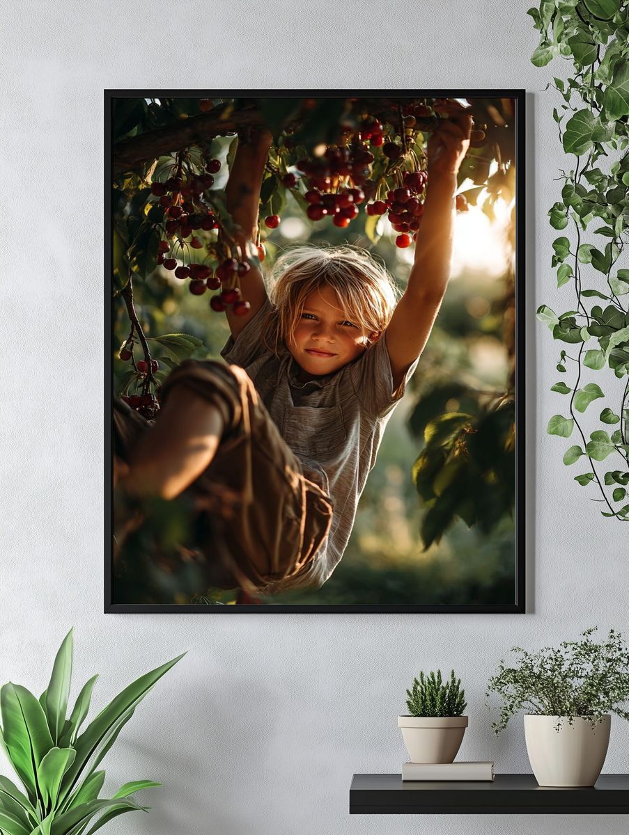 Child in Cherry Tree — Photography Print. — room view 4