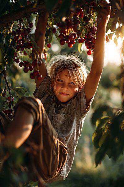 Child in Cherry Tree — Photography Print. poster print