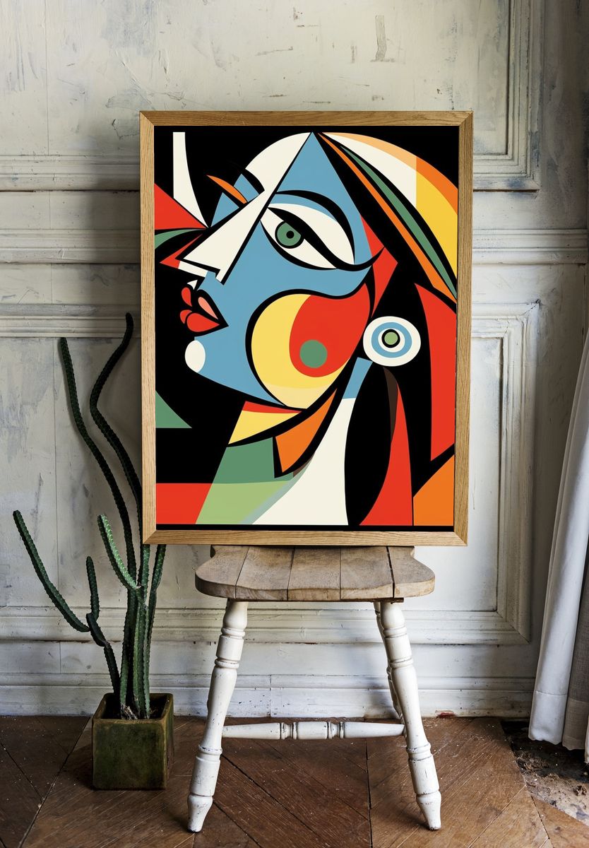 Cubist Face Abstract Print. room preview