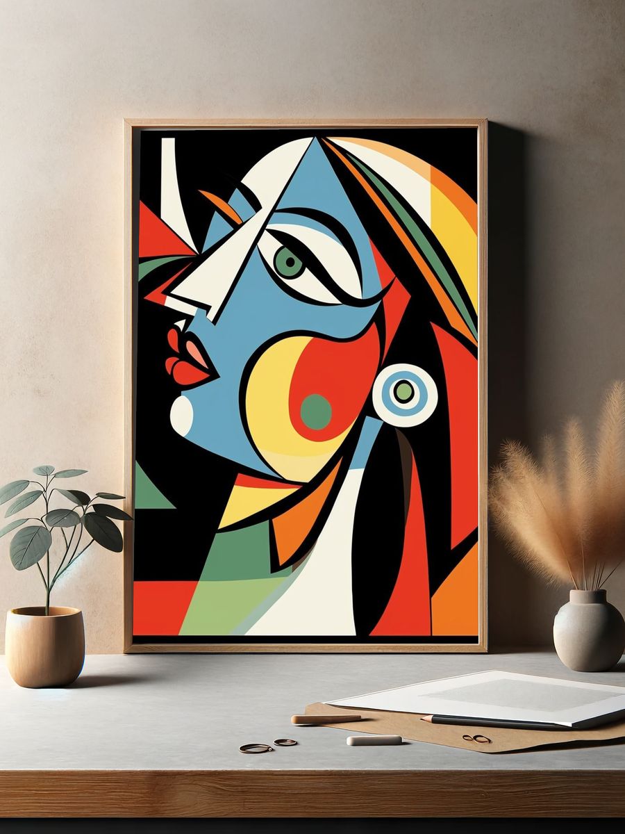 Cubist Face Abstract Print. — room view 2
