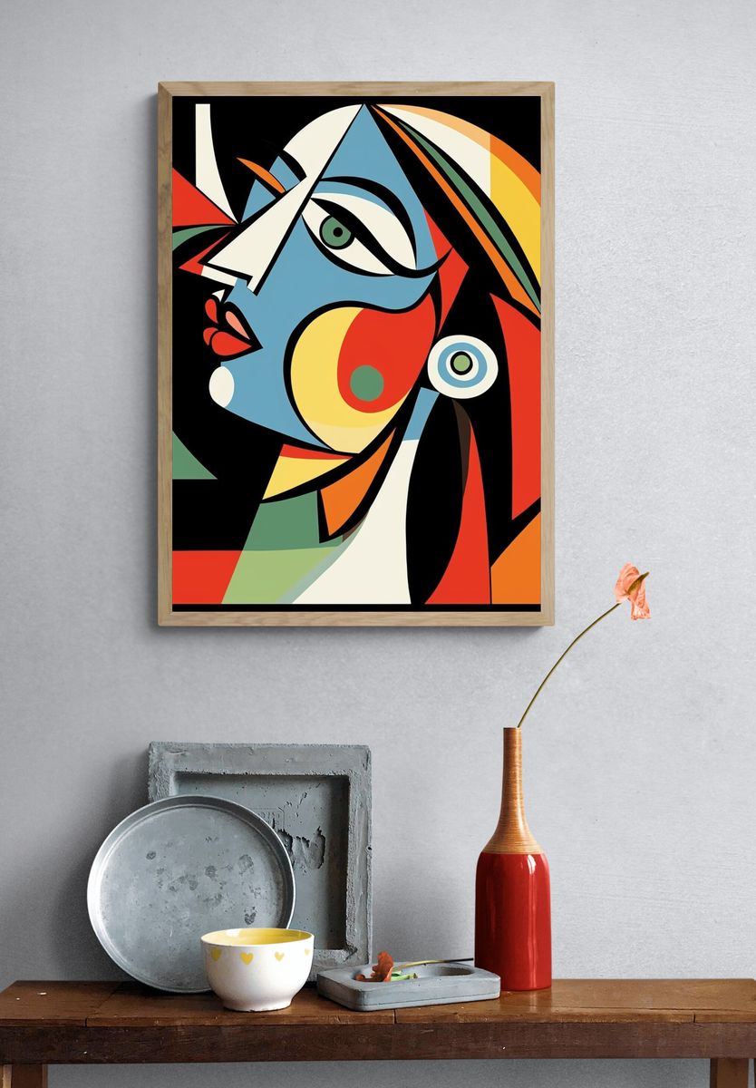 Cubist Face Abstract Print. — room view 3