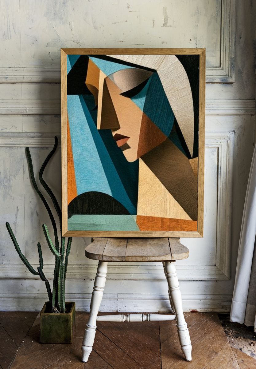 Cubist Woman Portrait Print. — room view 1