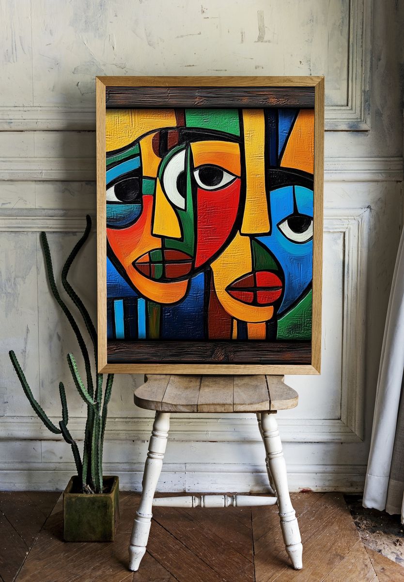 Cubist Faces Fine-Art Poster. room preview