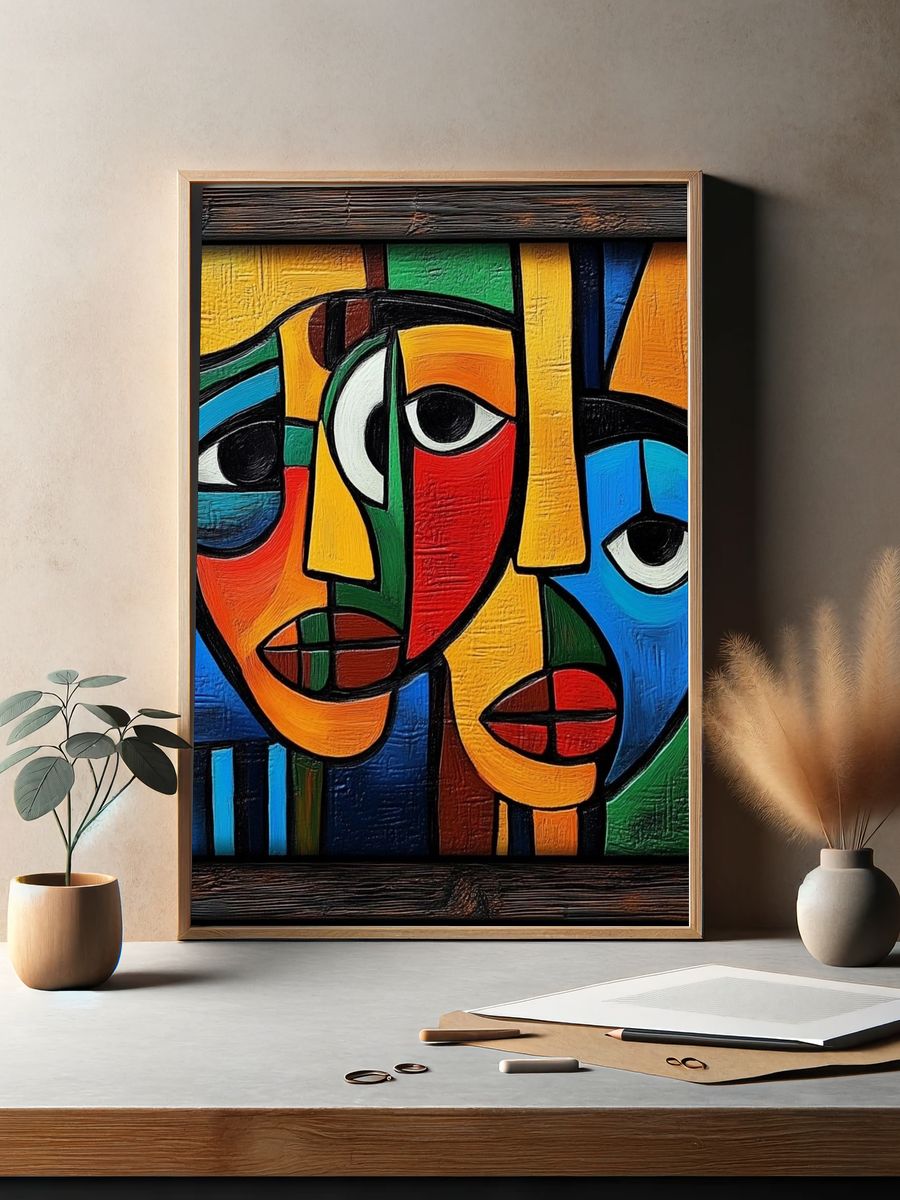 Cubist Faces Fine-Art Poster. — room view 2
