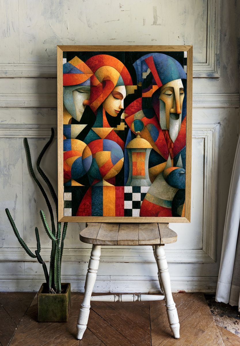 Cubist Jesters Fine-Art Poster. — room view 1