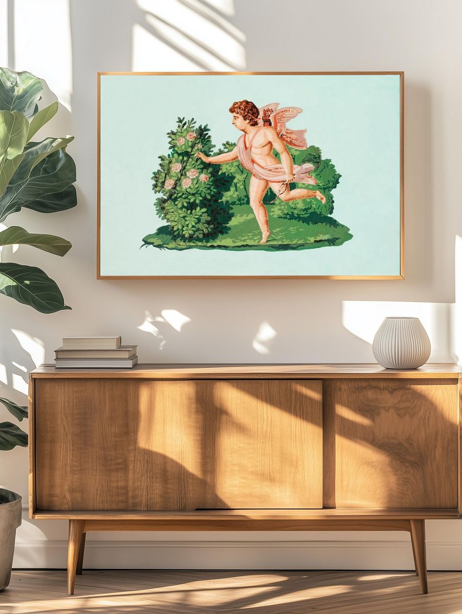 Cupid in the Garden — Vintage Print. — room view 3