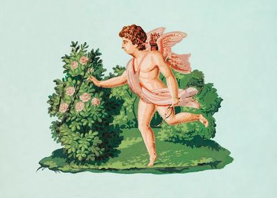 Cupid in the Garden — Vintage Print. poster