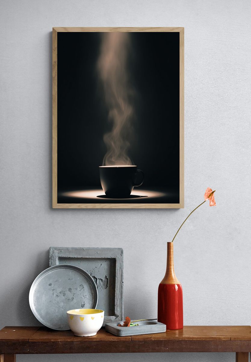 Steaming Coffee Cup — Photography Print. — room view 3